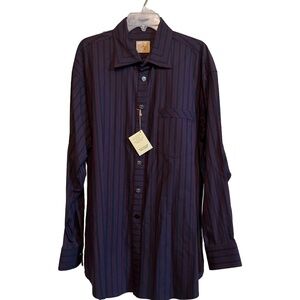 Men's Stubbs Western Dress Shirt Long Sleeve Wine Stripe Metal Buttons SZ XL